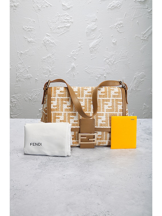 FWRD Renew Fendi Mama Raffia Zucca Shoulder Bag in Beige | FWRD