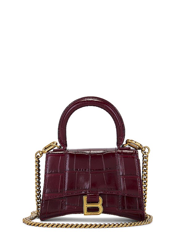 Balenciaga Hourglass Top Handle Bag Small Crocodile Embossed Dark Red in  Leather with Gold-tone - US