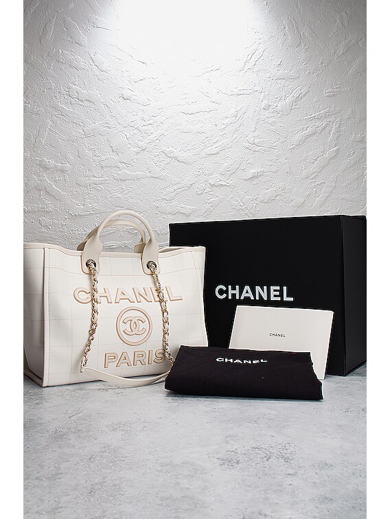 FWRD Renew Chanel Deauville GM Chain Tote Bag in White