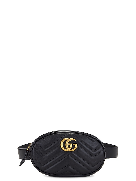 NWT Authentic Gucci Marmont Belt Bag Matelasse Chevron Black Leather Size  65/26