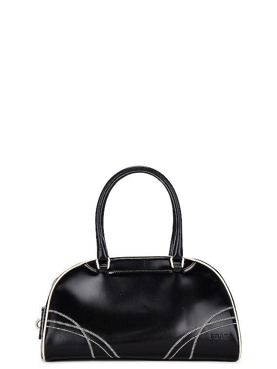 FWRD Renew Prada Leather Boston Bag in Black