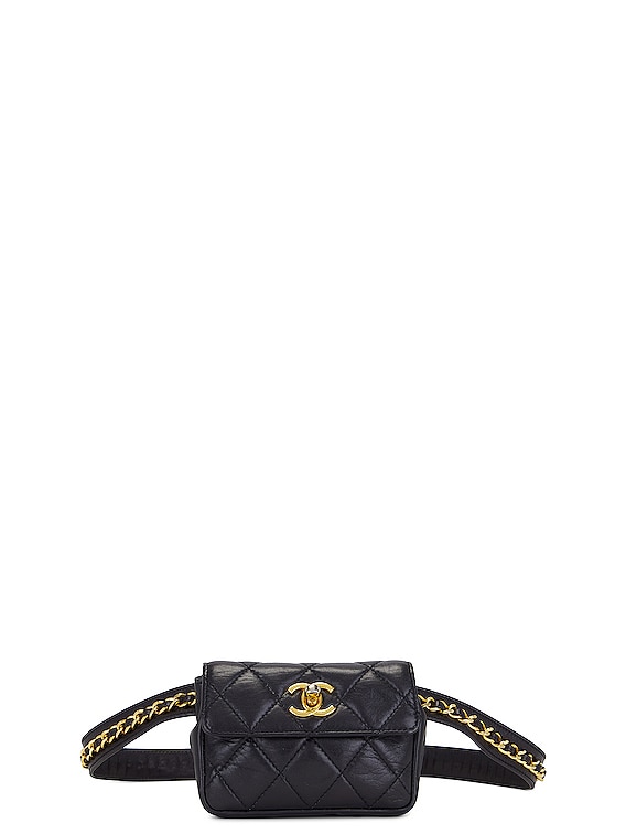 FWRD Renew Chanel Quilted Lambskin Waist Pouch Bag in Black