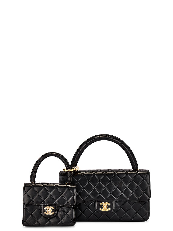FWRD Renew Chanel Quilted Lambskin Parent and Child Handbag in Black