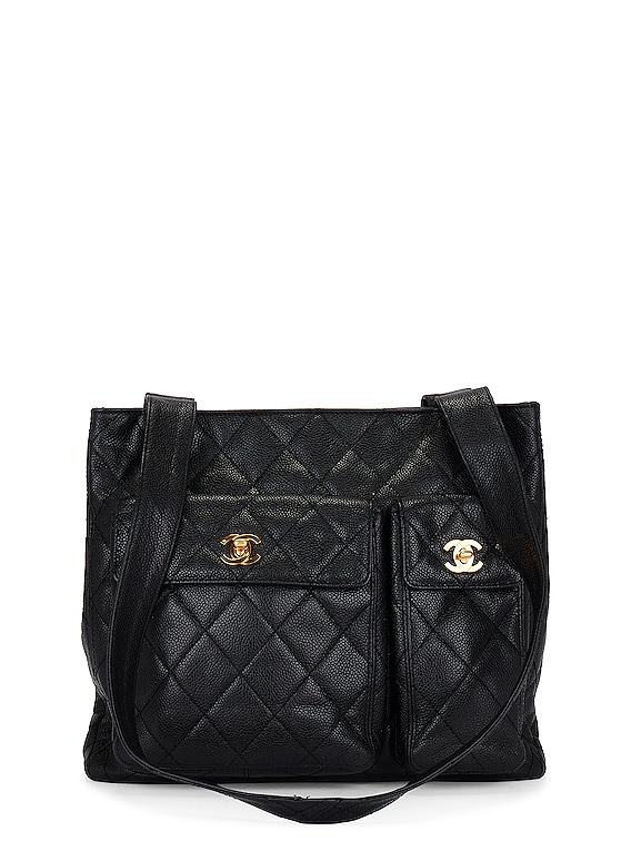 FWRD Renew Chanel Quilted Caviar Turnlock Shoulder Bag in Black
