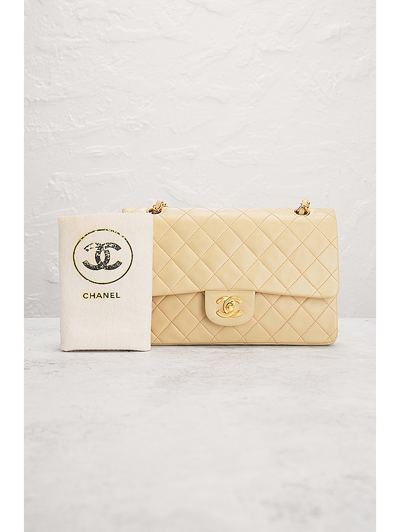 FWRD Renew Chanel Quilted Lambskin Shoulder Bag in Beige
