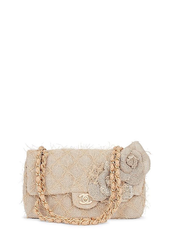 Chanel Camellia Linen Matelasse Chain Flap Bag in Beige