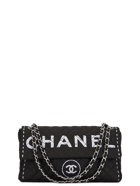 Chanel Nylon Logo Flap Shoulder Bag in Black