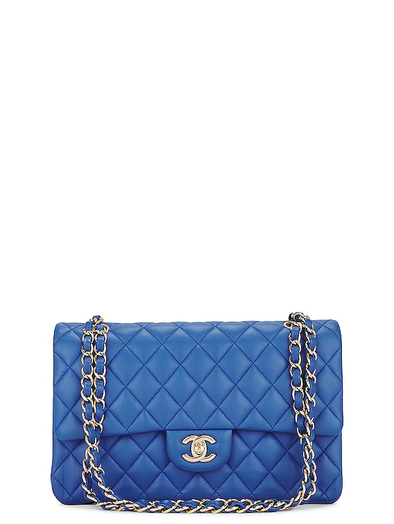Pre-owned Chanel Medium Classic Double Flap Bag Blue Lambskin