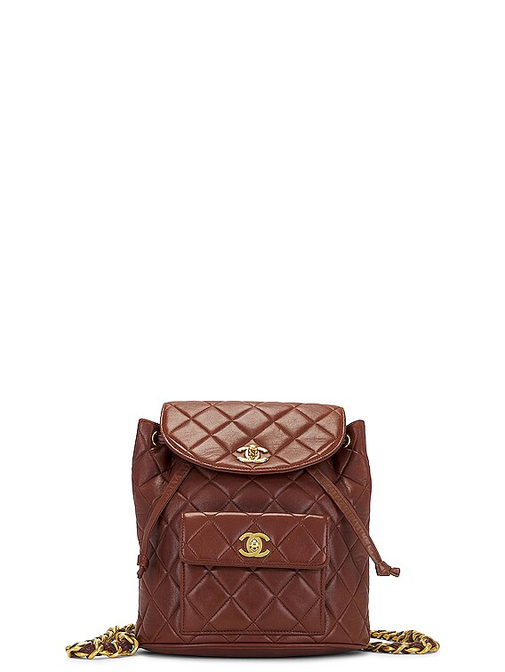 FWRD Renew Chanel Quilted Chain Backpack in Brown