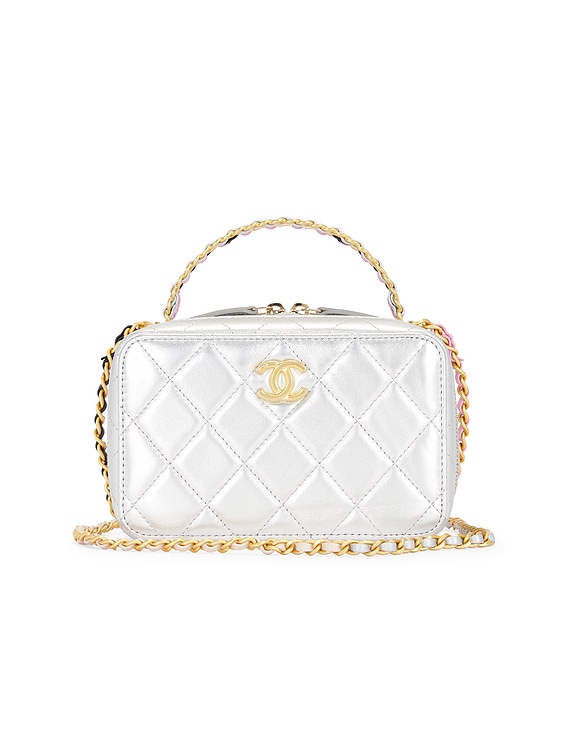 FWRD Renew Chanel Lambskin Vanity Case in Silver | FWRD