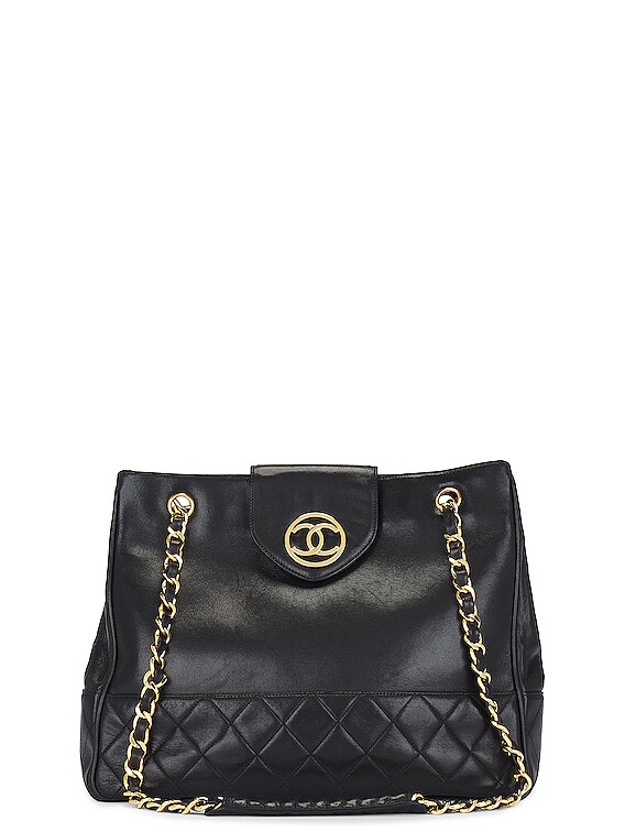 FWRD Renew Chanel Quilted Lambskin Chain Shoulder Bag in Black