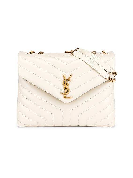 Authentic Saint Laurent Double Flap Bag With Gold Chain I Blanc Vintage  Leather