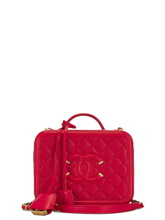 FWRD Renew Chanel Caviar Filigree Vanity Bag in Red