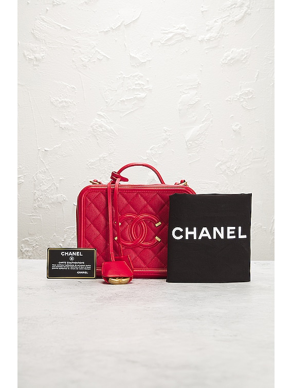 Chanel Red Caviar Leather Quilted Small CC Filigree Vanity Case Crossbody  Bag at 1stDibs