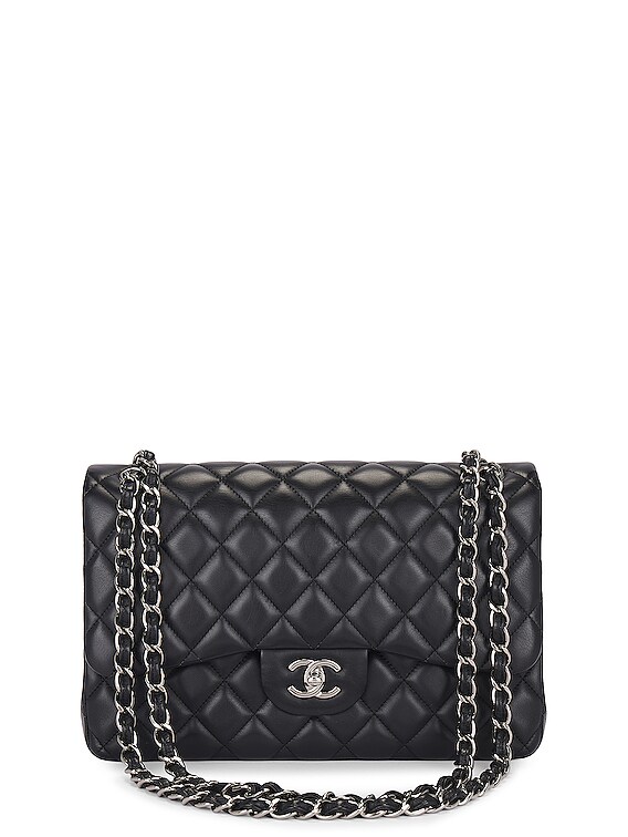 Chanel Jumbo Lambskin Double Flap Shoulder Bag in Black
