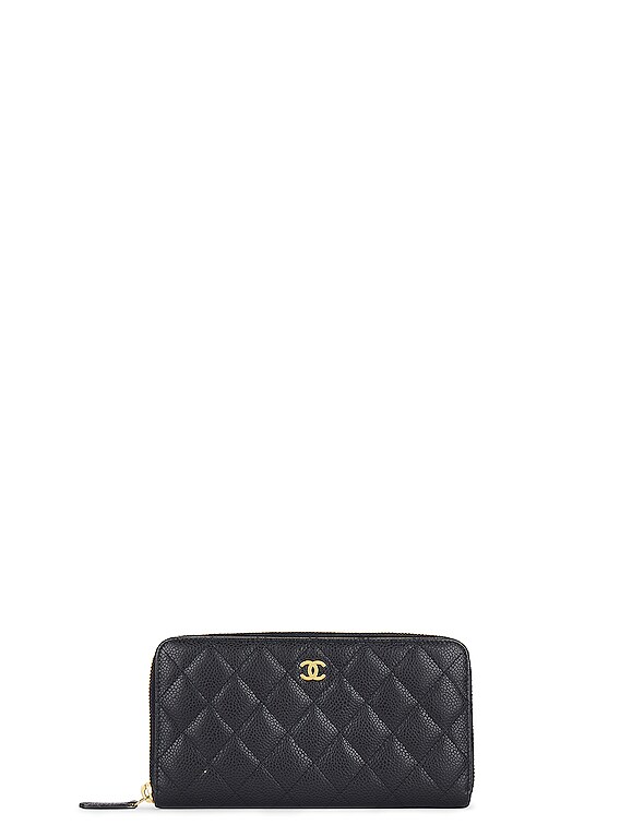 Chanel Zip Around Quilted Caviar Leather Wallet Black