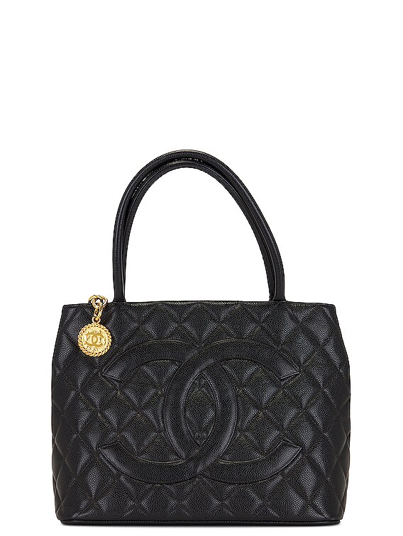 Vintage Chanel Navy Blue Caviar Quilted Medallion Tote - Chanel