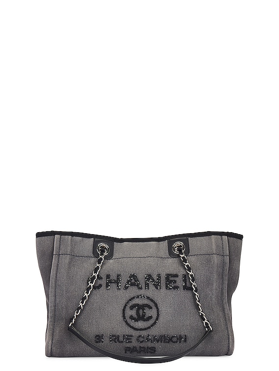 FWRD Renew Chanel Deauville MM Chain Tote Bag in Grey