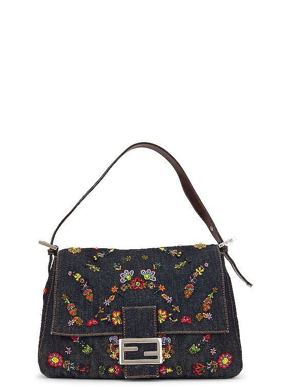 Fendi Mama Floral Beaded Denim Shoulder Bag