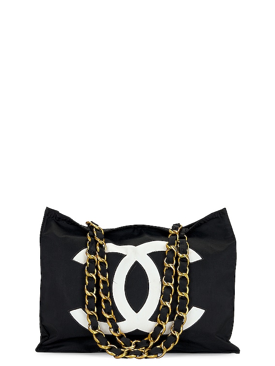 FWRD Renew Chanel Logo Nylon Tote Bag in Black