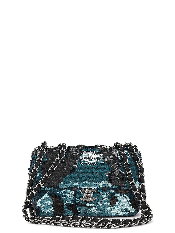 FWRD Renew Chanel Sequin Turnlock Chain Flap Shoulder Bag in Blue