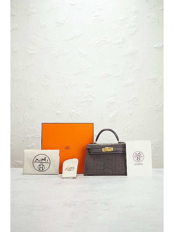 FWRD Renew Hermes Mini Kelly Matt Alligator Handbag in Graphite | FWRD