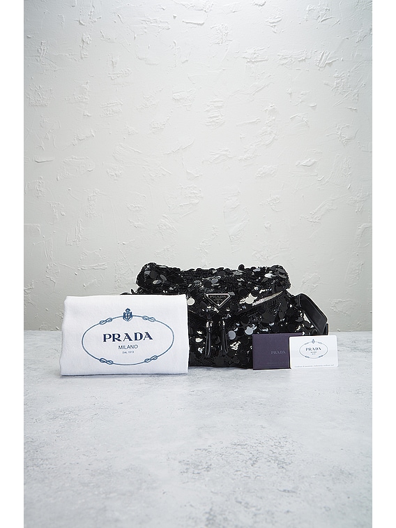 FWRD Renew Prada Sequin Signaux Shoulder Bag in Black FWRD
