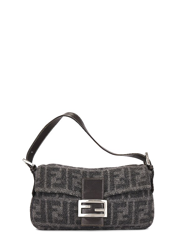 FWRD Renew Fendi Zucca Wool Baguette Shoulder Bag in Dark Grey | FWRD