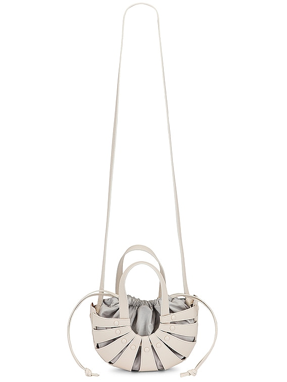 FWRD Renew Bottega Veneta The Shell Small Bag in White & Frost Gold | FWRD