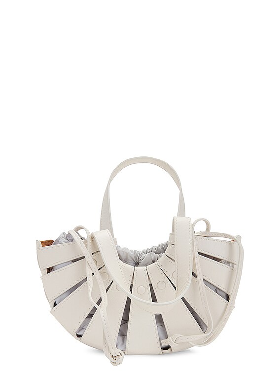 FWRD Renew Bottega Veneta The Shell Small Bag in White & Frost Gold | FWRD