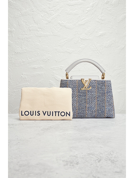 FWRD Renew Louis Vuitton Tweed Capucines Handbag in Blue | FWRD