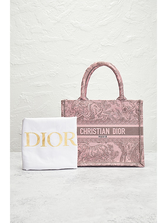 FWRD Renew Dior Toile De Jouy Embroidery Book Tote Bag in Pink FWRD