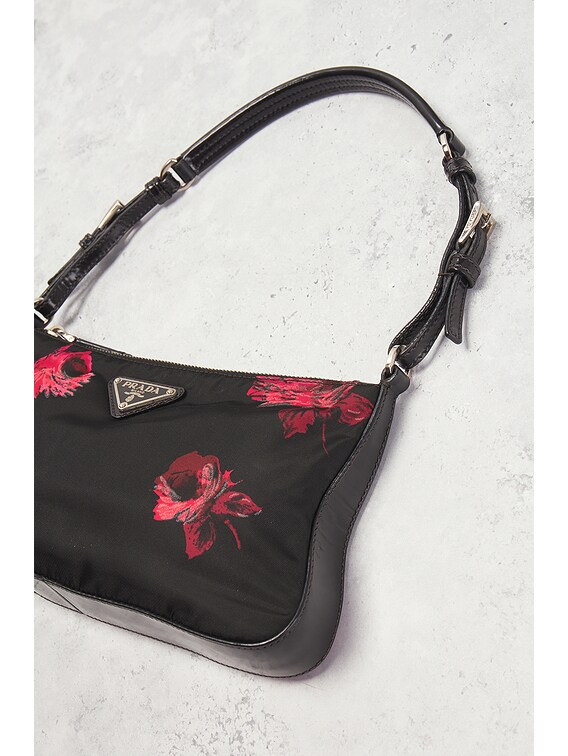 FWRD Renew Prada Tessuto Floral Shoulder Bag in Black | FWRD