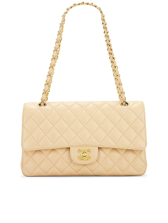 FWRD Renew Chanel Medium Double Flap Bag in Beige