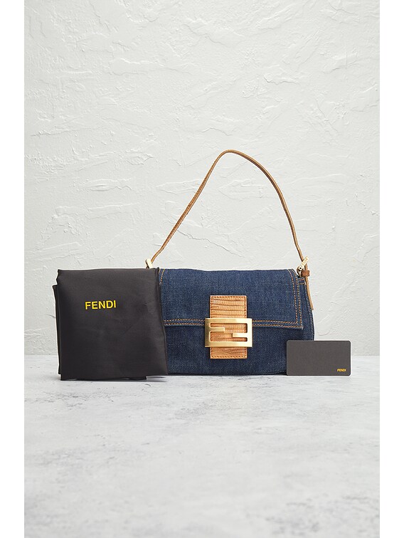ぷくてぃ FWRD Renew Fendi Mama Denim Baguette Shoulder Bag in Blue | FWRD