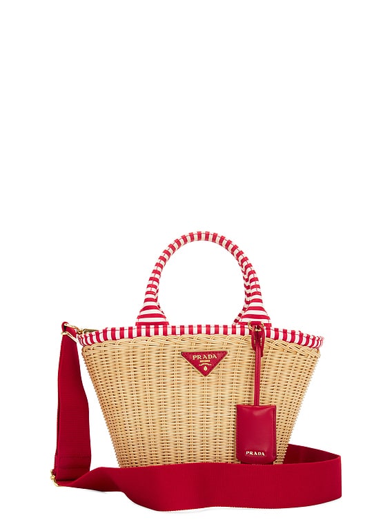 FWRD Renew Prada Straw 2 Way Handbag in Beige | FWRD