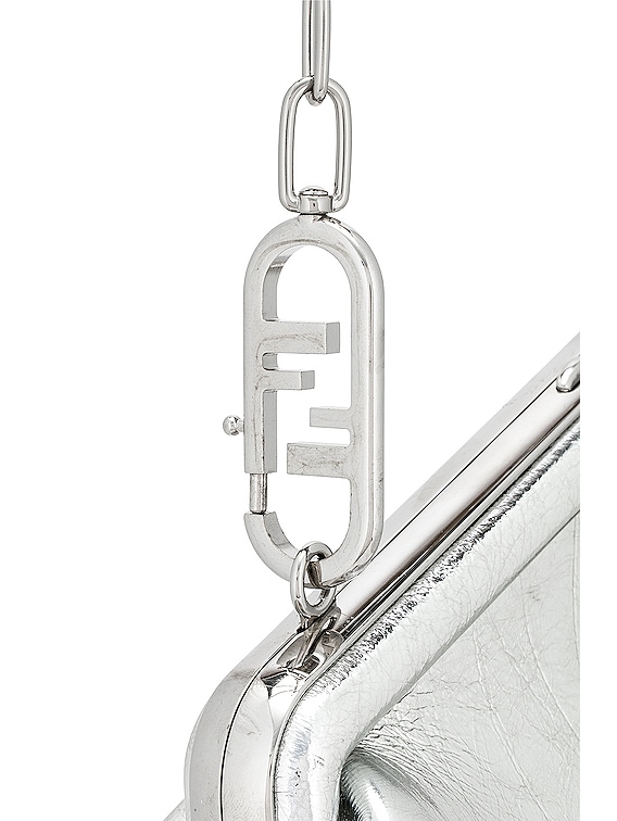 FWRD Renew Fendi Small First Clutch Bag in Metallic Silver