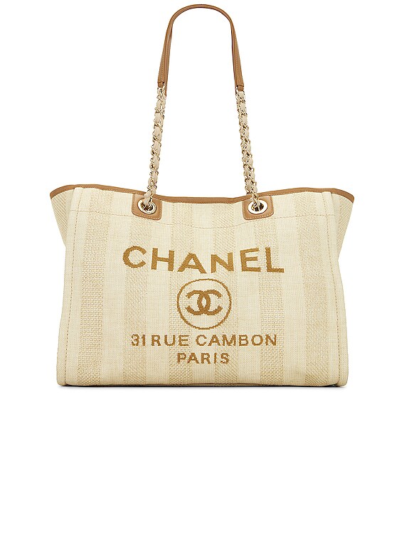 FWRD Renew Chanel Deauville Tote Bag in Beige