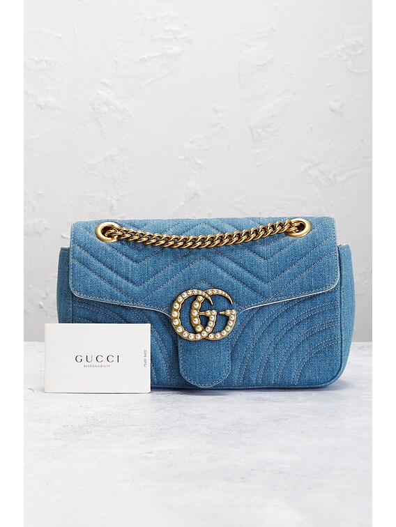 FWRD Renew Gucci GG Marmont Chain Denim Shoulder Bag in Blue | FWRD
