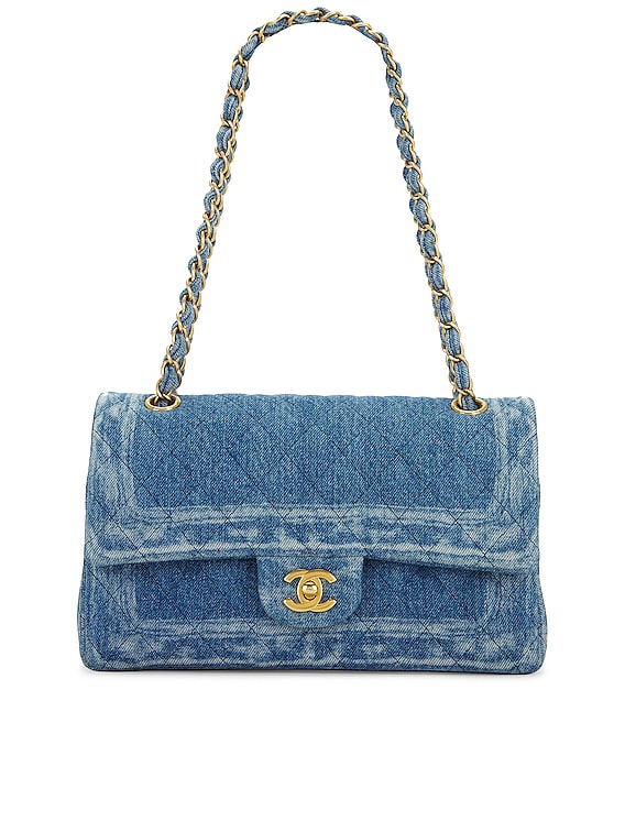 FWRD Renew Chanel Medium Double Flap Denim Bag in Blue