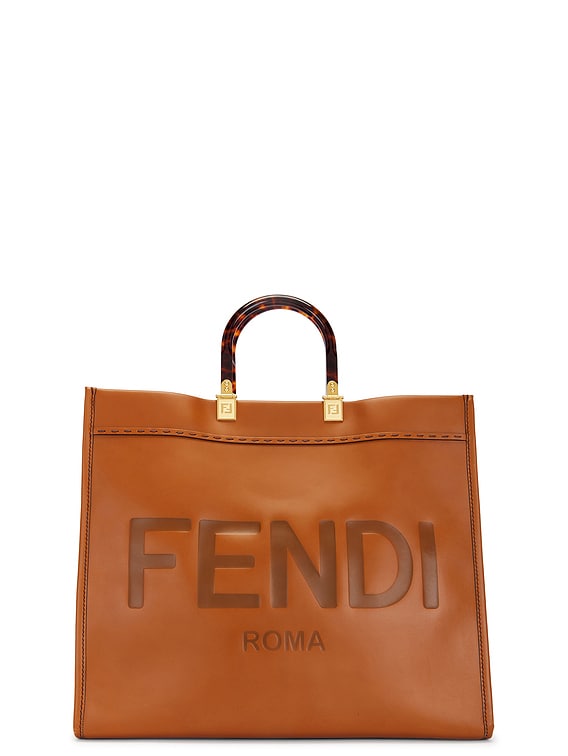 FWRD Renew Fendi Sunshine Shopper Tote Bag in Tan | FWRD