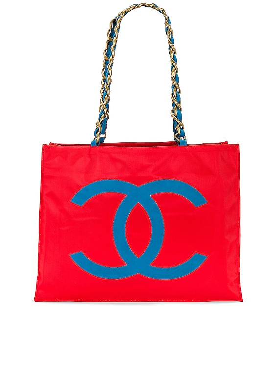 FWRD Renew Chanel Nylon CC Logo Tote Bag in Red