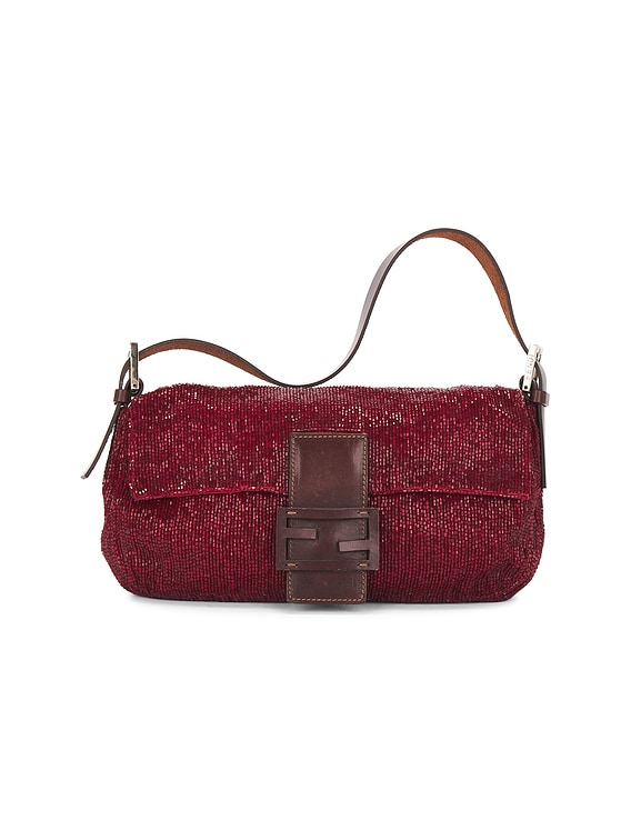 FWRD Renew Fendi Beaded Baguette Shoulder Bag in Red | FWRD