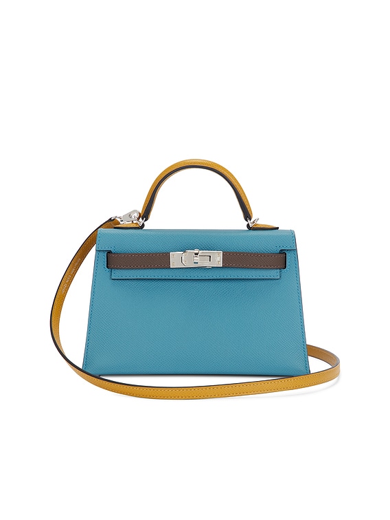 FWRD Renew Hermes Epsom Kelly 20 Handbag in Bleu Jean, Ecru