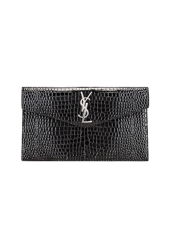 Saint Laurent - Women's Uptown crocodile-effect Clutch - Black - Leather