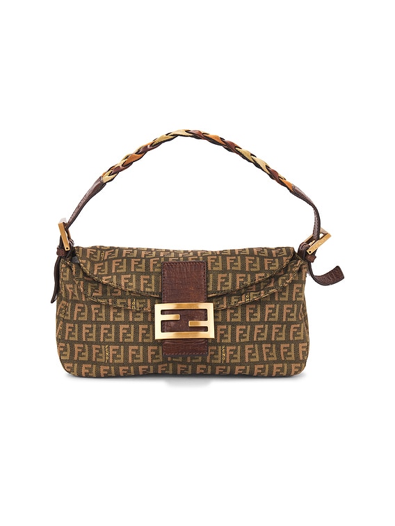 FWRD Renew Fendi Zucchino Mama Baguette Shoulder Bag in Beige | FWRD