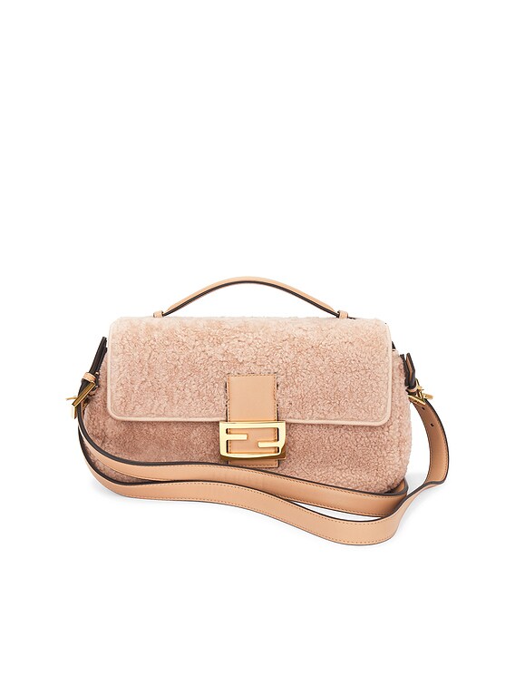 FWRD Renew Fendi Shearling Baguette Shoulder Bag in Pink | FWRD