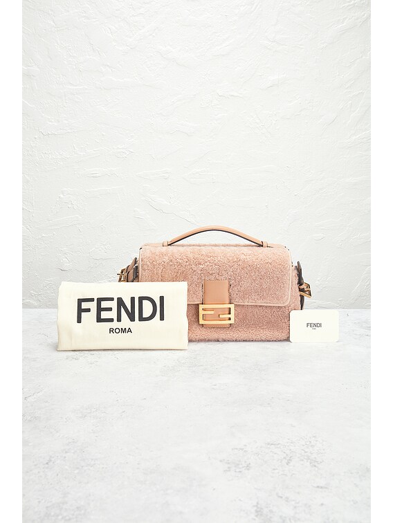 FWRD Renew Fendi Shearling Baguette Shoulder Bag in Pink FWRD