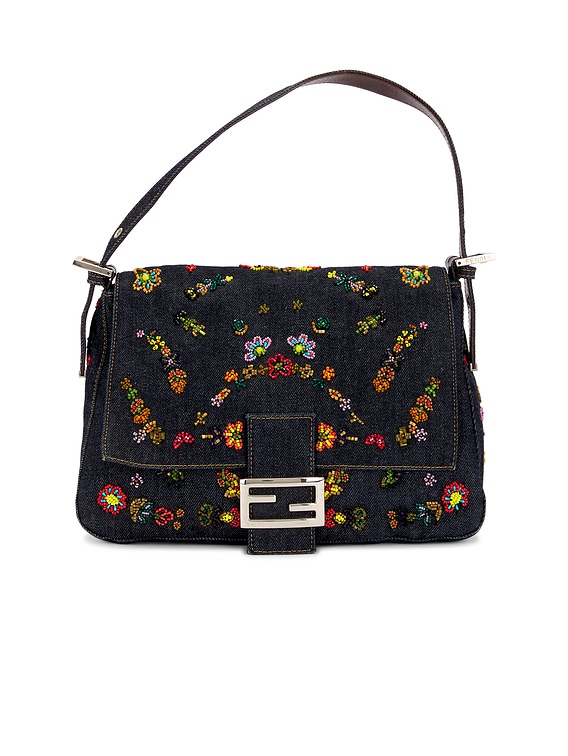 FWRD Renew Fendi Floral Embroidered Denim Mama Forever Shoulder