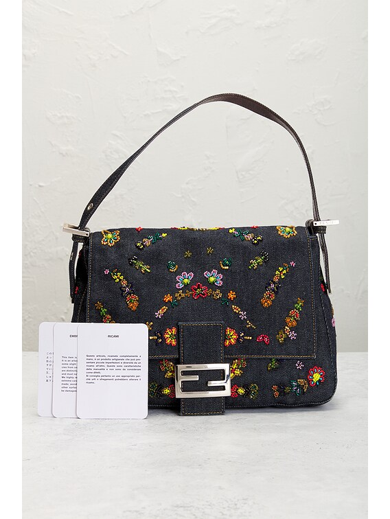 FWRD Renew Fendi Floral Embroidered Denim Mama Forever Shoulder